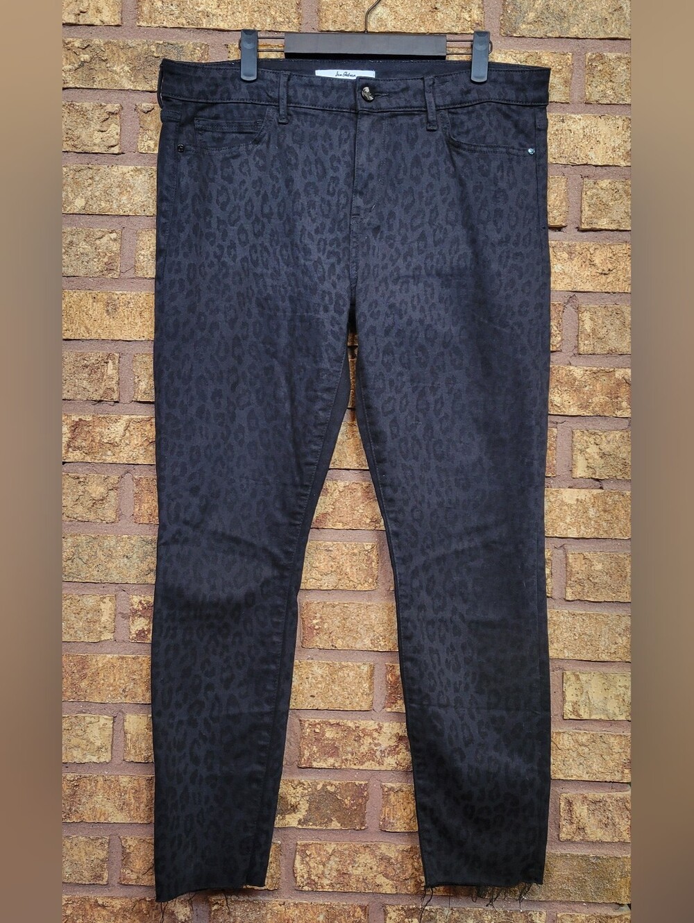 Sam Edelman The Kitten Black Leopard-Print Skinny Jeans Size 32 Stretch